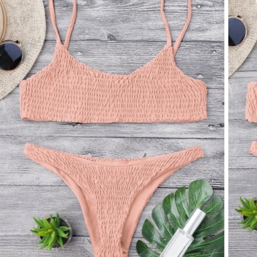 Pink smocked bikini